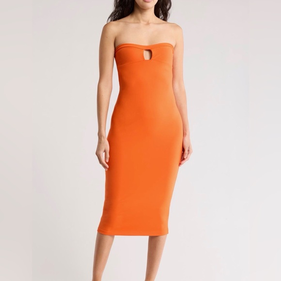 Susana Monaco Dresses & Skirts - Susana Monaco Vibrant Orange Strapless Body-Con Midi Dress Size Med NWOT